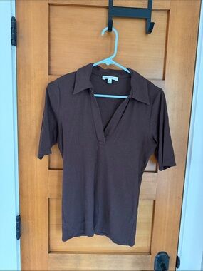 Banana Republic Brown Short-Sleeve Polo V-Neck Top